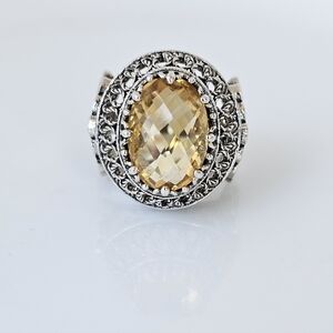 Artisan Crafted Natural Lemon Citrine Sterling Silver Ring Size 8!